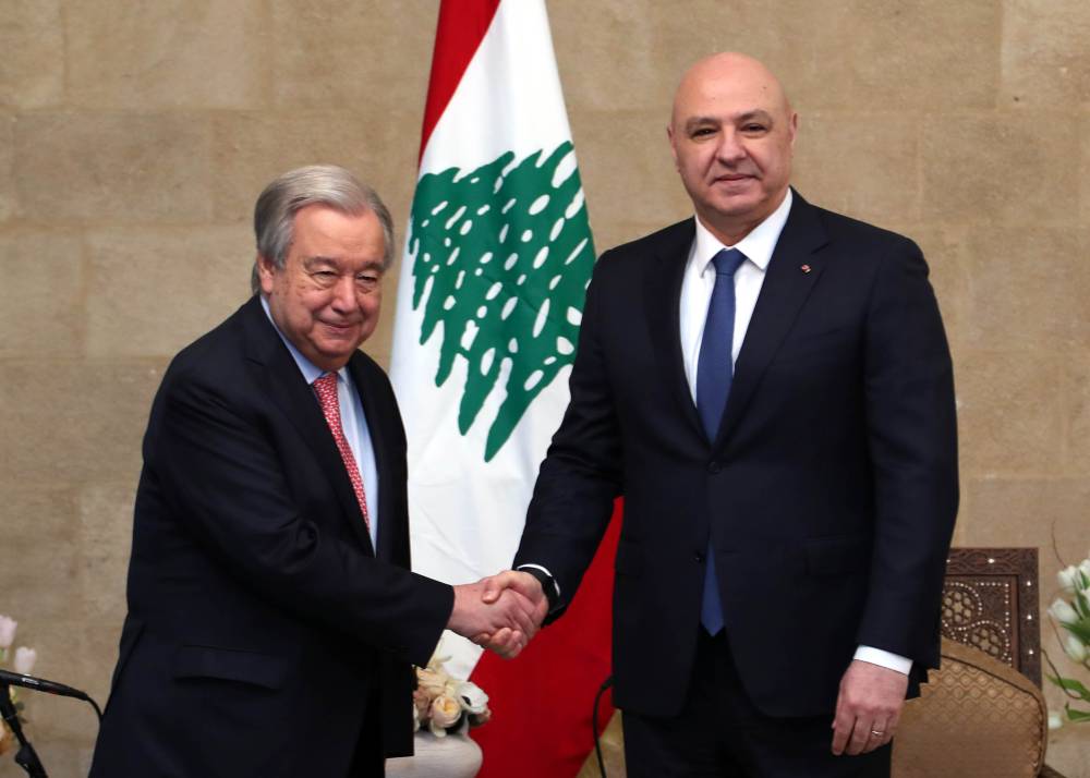   رئيس الجمهورية مستقبلاً الامين العام للامم المتحدة : لبنان متمسك بضرورة انسحاب القوات الاسرائيلية من اراضيه المحتلة في الجنوب ضمن المهلة التي حددها اتفاق وقف اطلاق النار